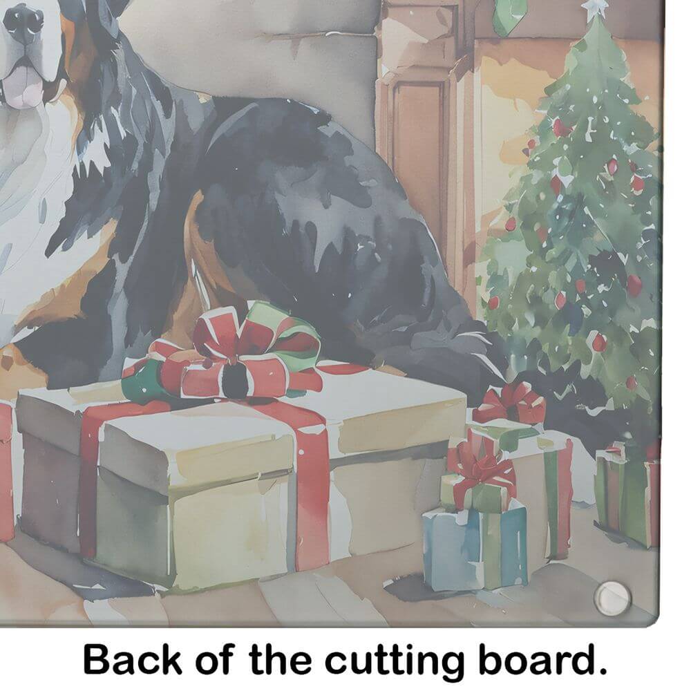Bernese Mountain Dog Cozy Christmas Glass Cutting Board Decorative Tempered Glass Kitchen Cutting and Serving Board Large Size Chopping Board
