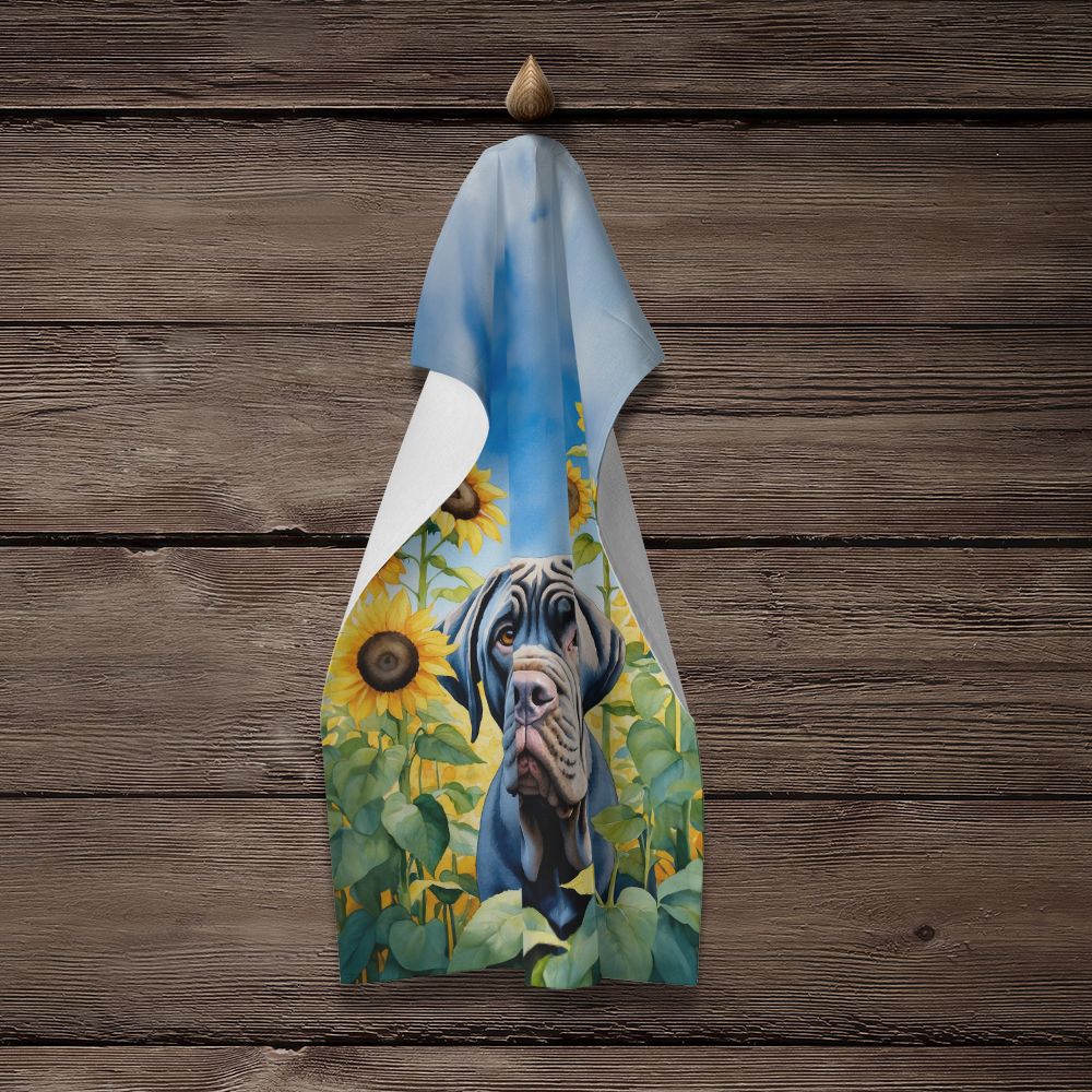 Neapolitan Mastiff in Sunflowers Kitchen Towel Dish Cloths Guest Hand Towel Decorative Bathroom Towel for Face,Tea, Dishcloth, Kitchen and Bath