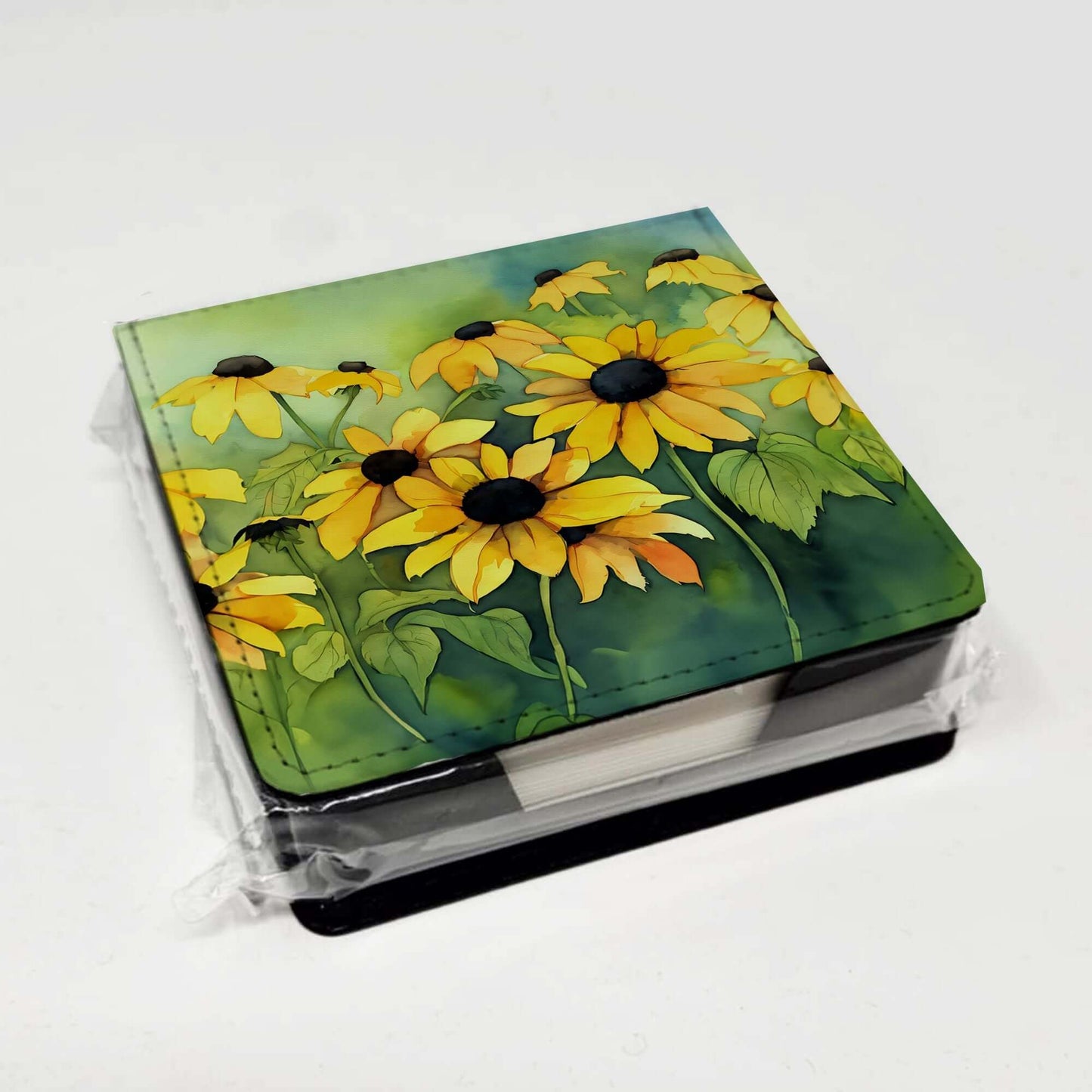 Maryland Black-Eyed Susans in Watercolor PU Leather Note Paper Holder with Artist-Designed Cover, Desk Accessory, Office Gift