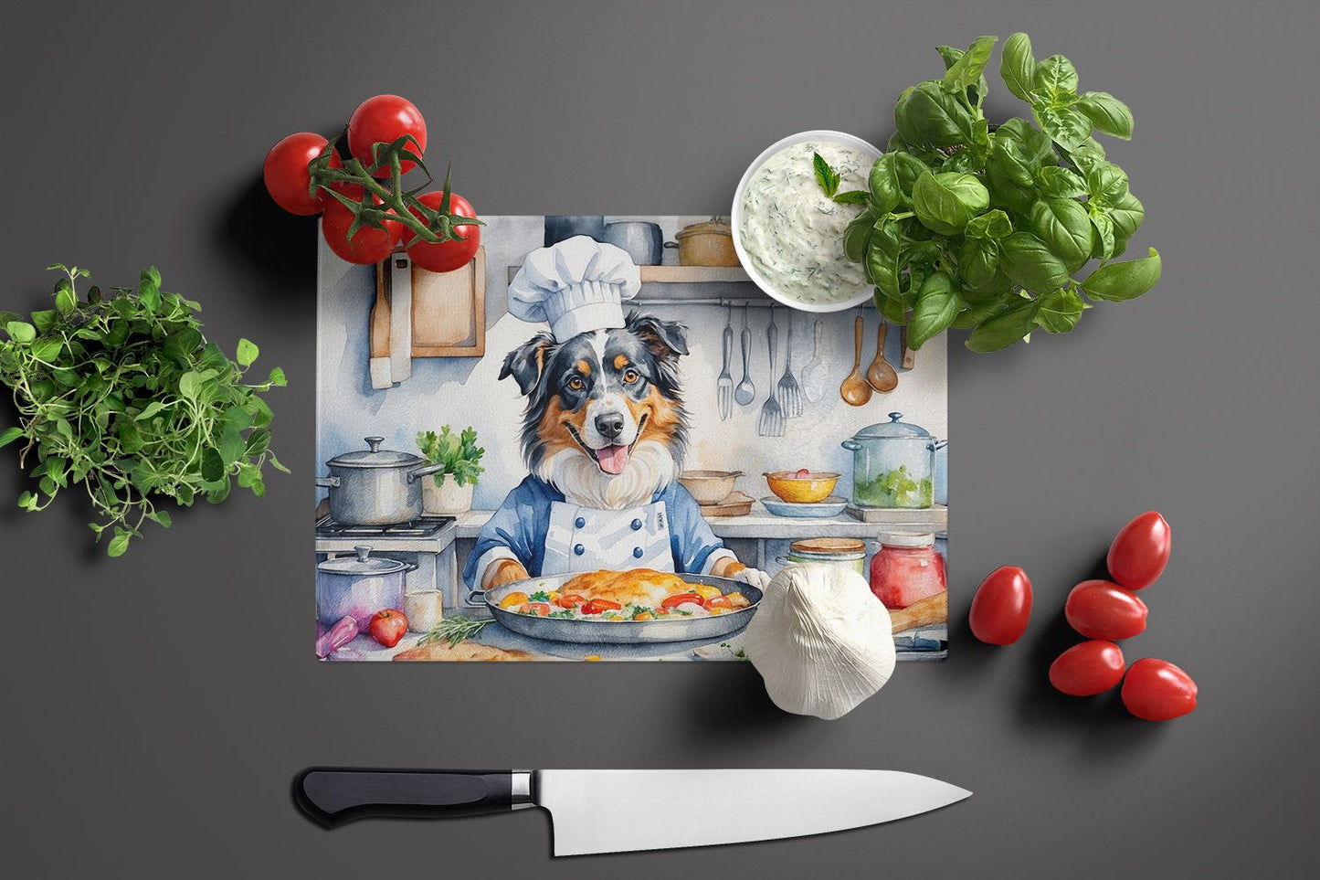 NEW Australian Shepherd The Chef Glass Cutting Board Decorative Tempered Glass Kitchen Cutting and Serving Board Large Size Chopping Board