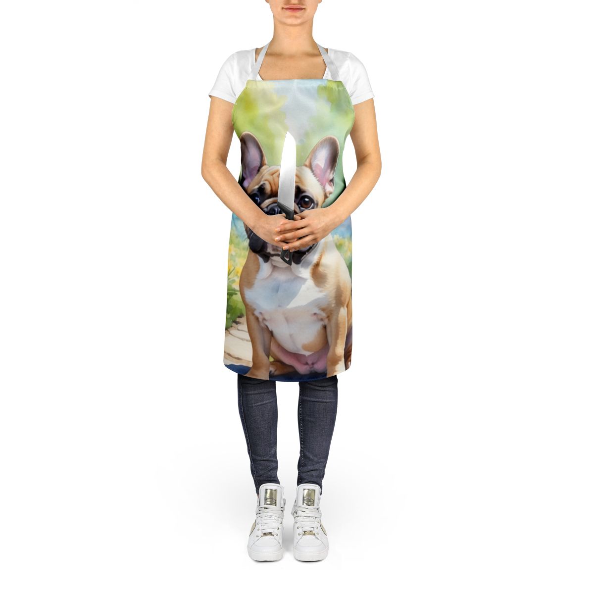 French Bulldog Spring Path Apron Cooking Kitchen Server Baking Crafts Gardening for Adult Women Men, Unisex, Large, Multicolor