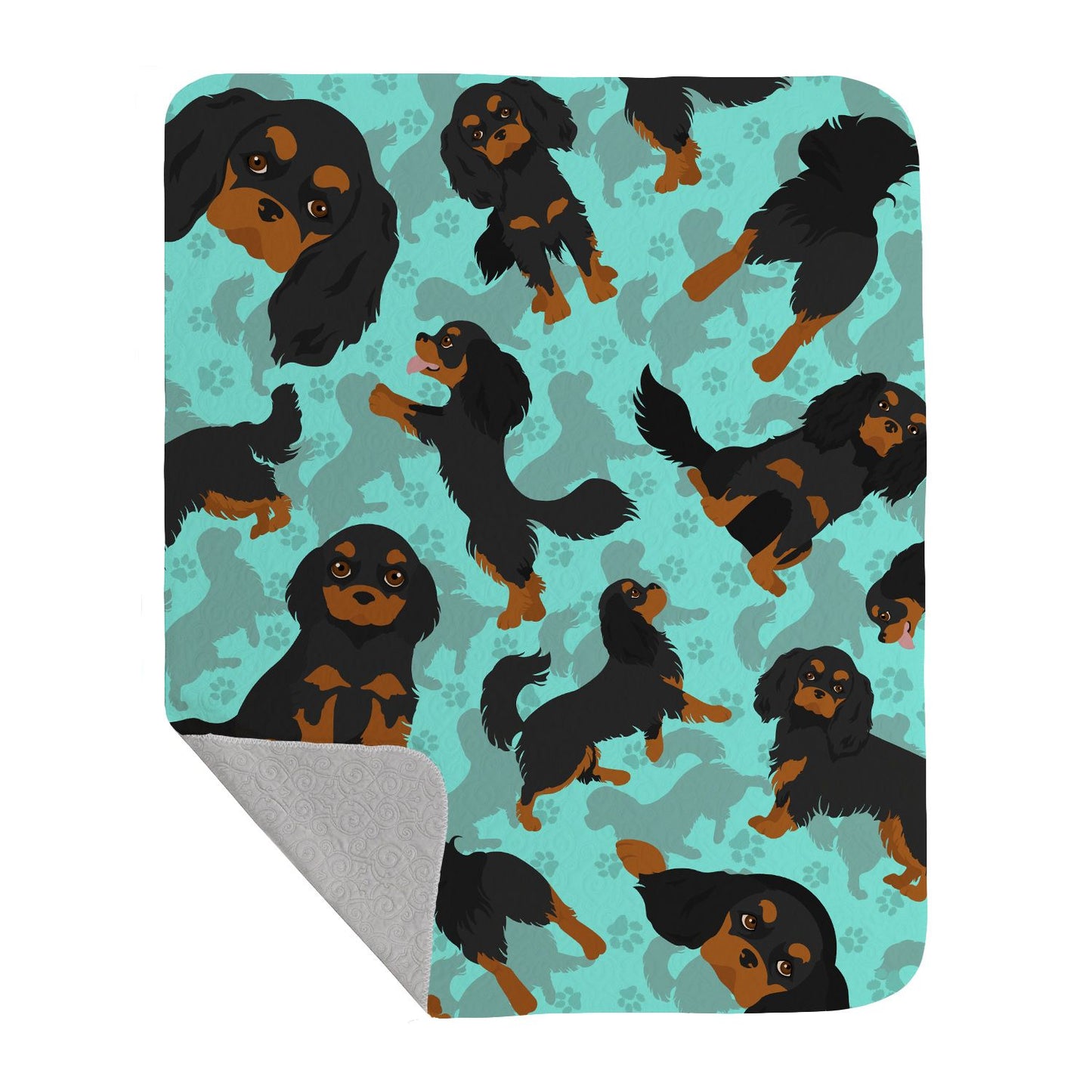 Black and Tan Cavalier King Charles Spaniel Quilted Blanket 50x60 Artwork Pattern Quilted Throw Blanket for Bed, Couch, Sofa, Soft and Lightweight