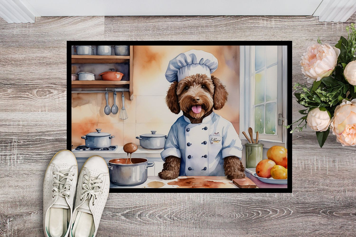 NEW Labradoodle The Chef Doormat Front Door Mat Indoor Outdoor Rugs for Entryway, Non Slip Washable Low Pile, 18H X 27W