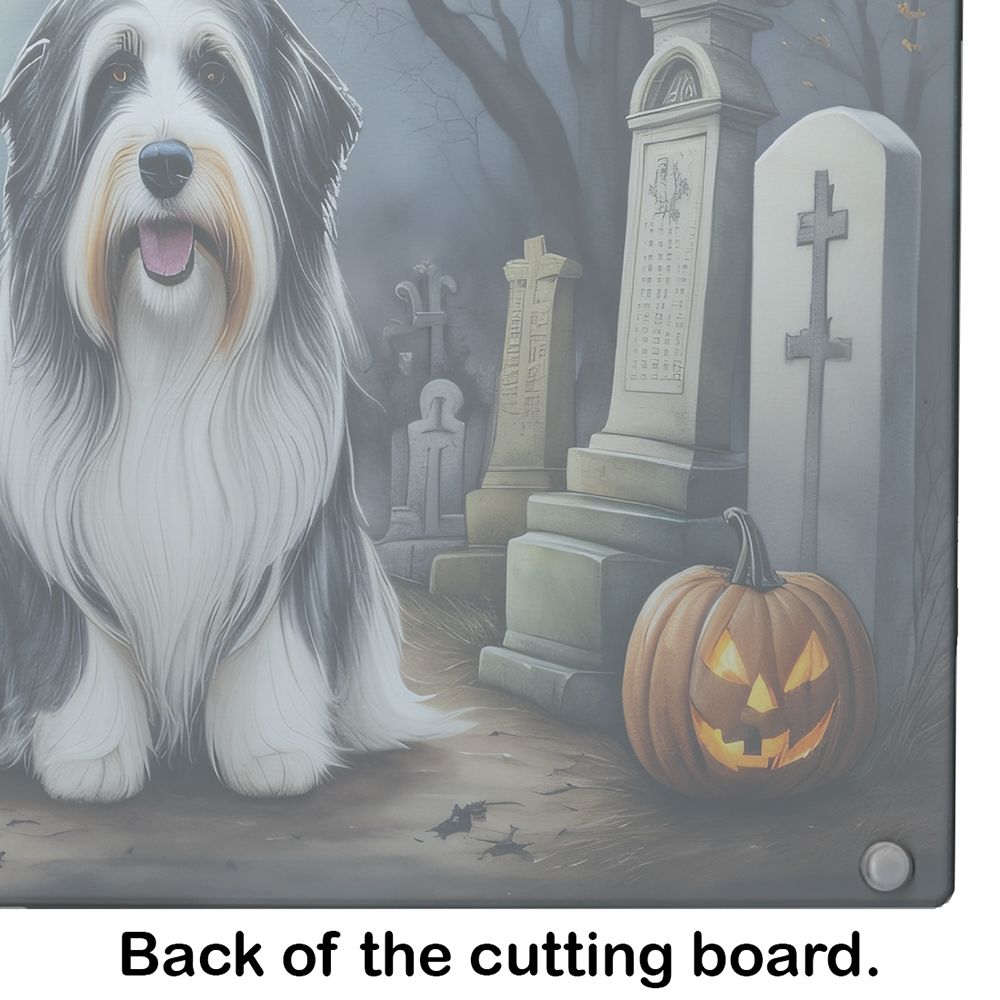 NEW Bearded Collie Spooky Halloween Glass Cutting Board Decorative Tempered Glass Kitchen Cutting and Serving Board Large Size Chopping Board