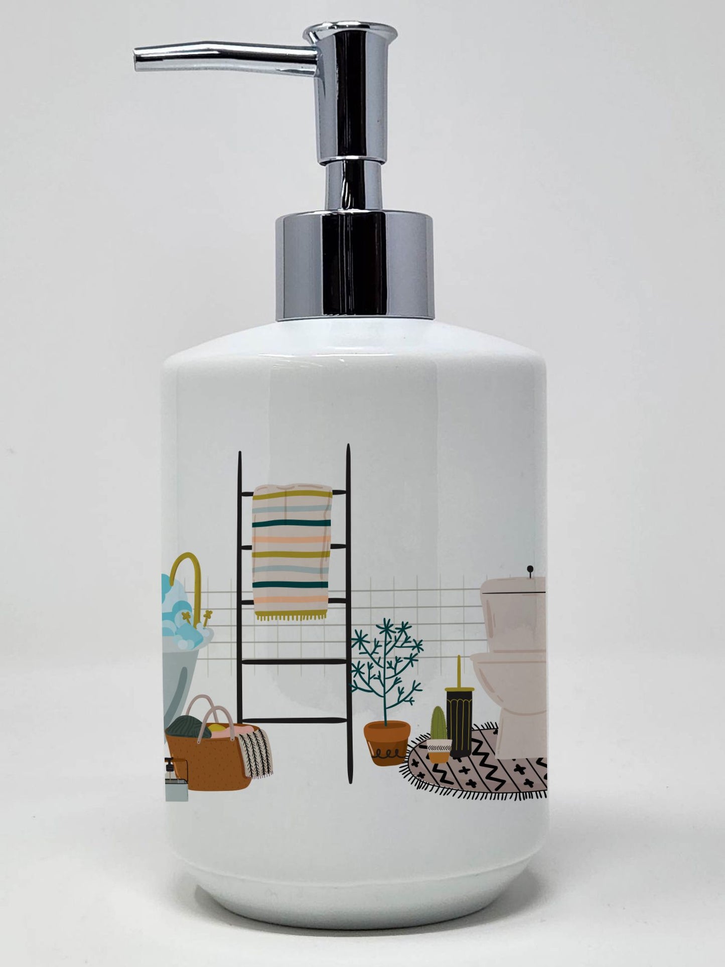 Silver White Shih Tzu in Bathtub Ceramic Soap Dispenser Hand Soap Dispenser Pump Bottles for Bathroom Kitchen, Empty Refillable Liquid Soap Container