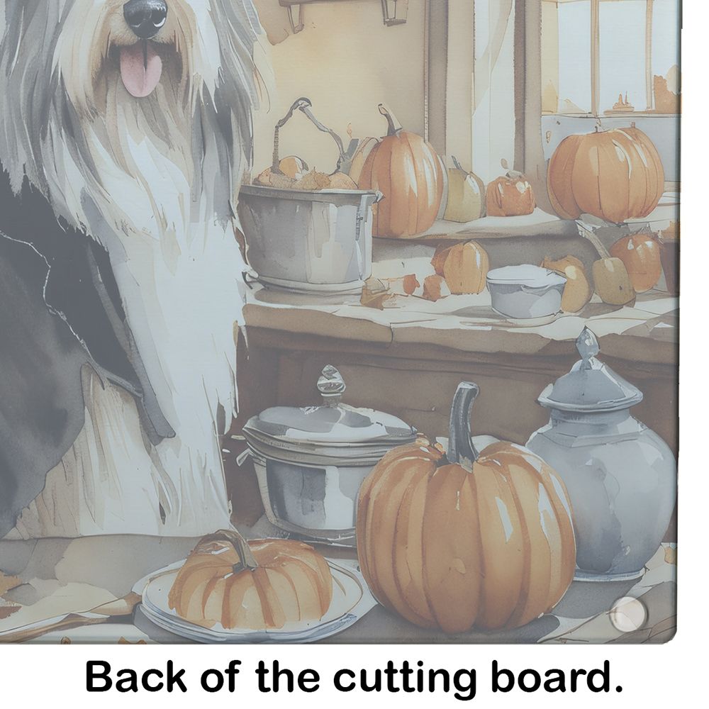 NEW Bearded Collie Fall Kitchen Pumpkins Glass Cutting Board Decorative Tempered Glass Kitchen Cutting and Serving Board Large Size Chopping Board