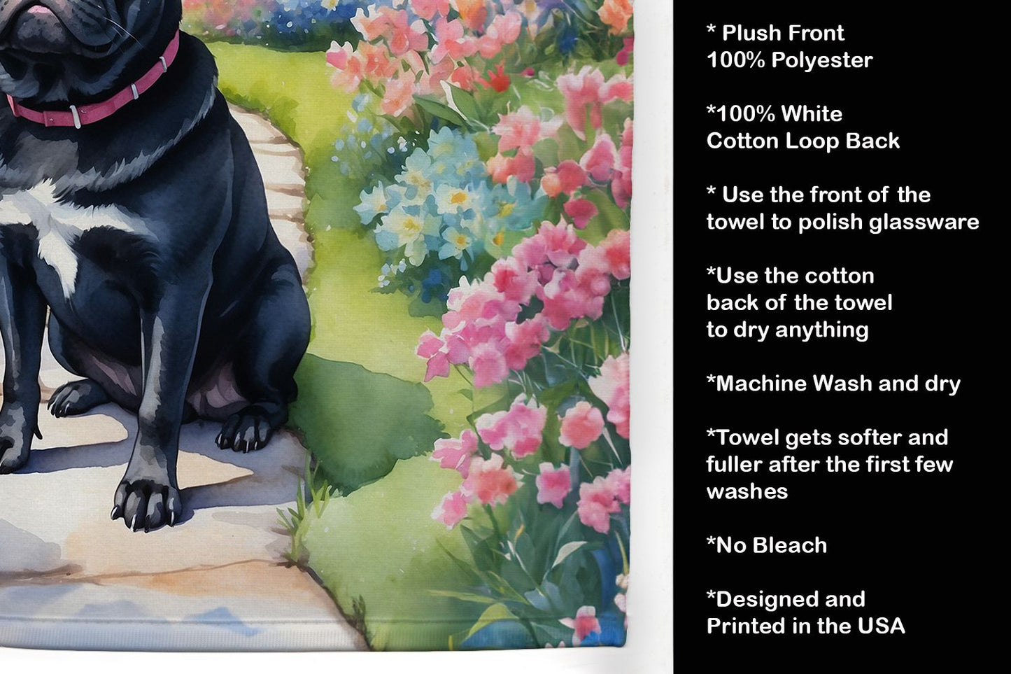 Black Pug Spring Path Kitchen Towel Dish Cloths Guest Hand Towel Decorative Bathroom Towel for Face,Tea, Dishcloth, Kitchen and Bath