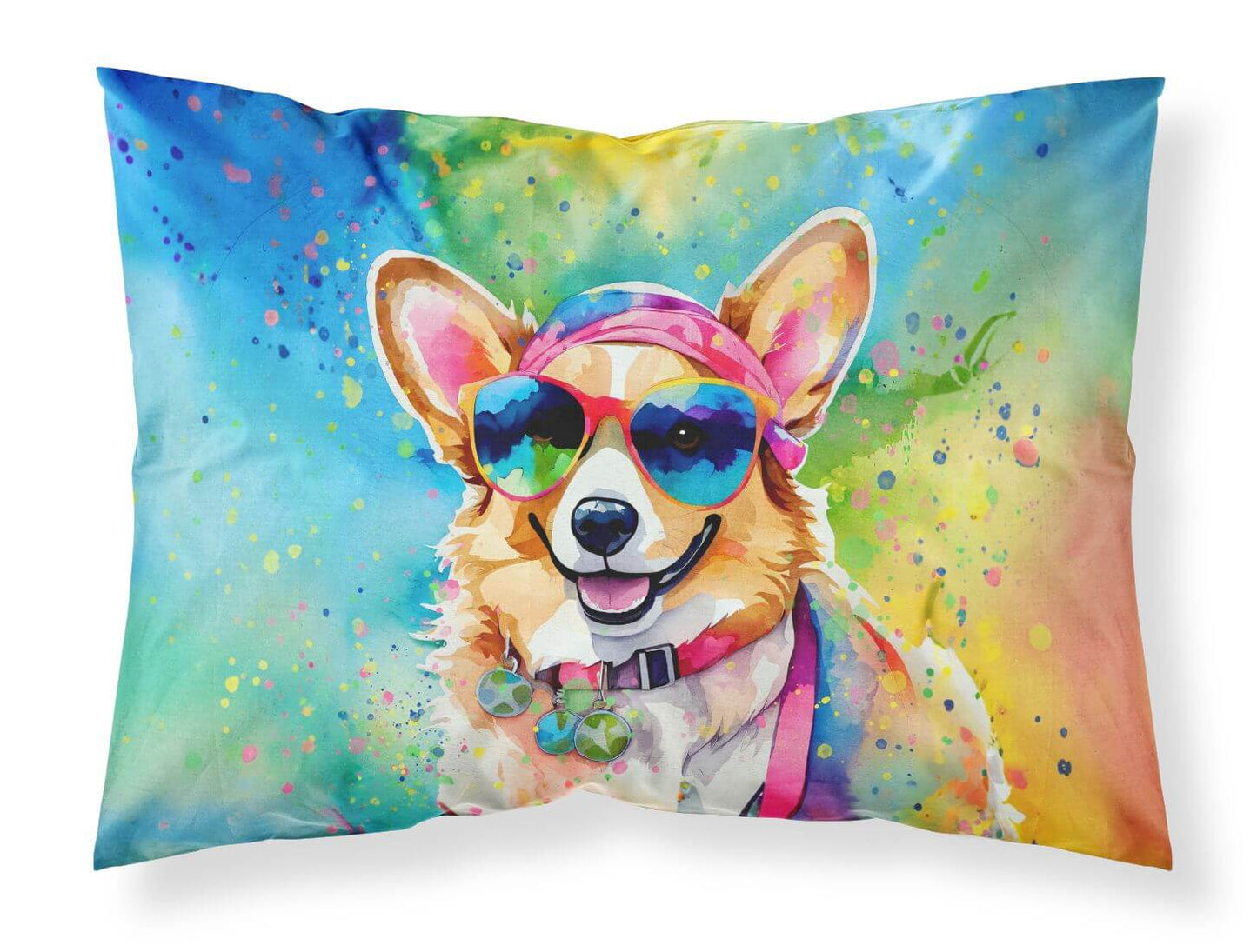 Corgi Hippie Dawg Standard Pillowcase Lightweight Super Soft Easy Care Decorative Artwork Pillowcase, Standard