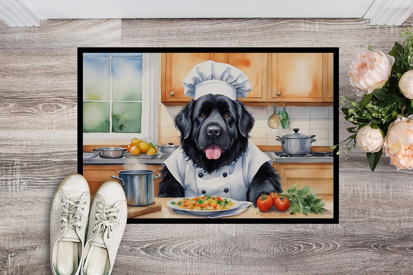 Newfoundland The Chef Doormat Front Door Mat Indoor Outdoor Rugs for Entryway, Non Slip Washable Low Pile, 24H X 36W