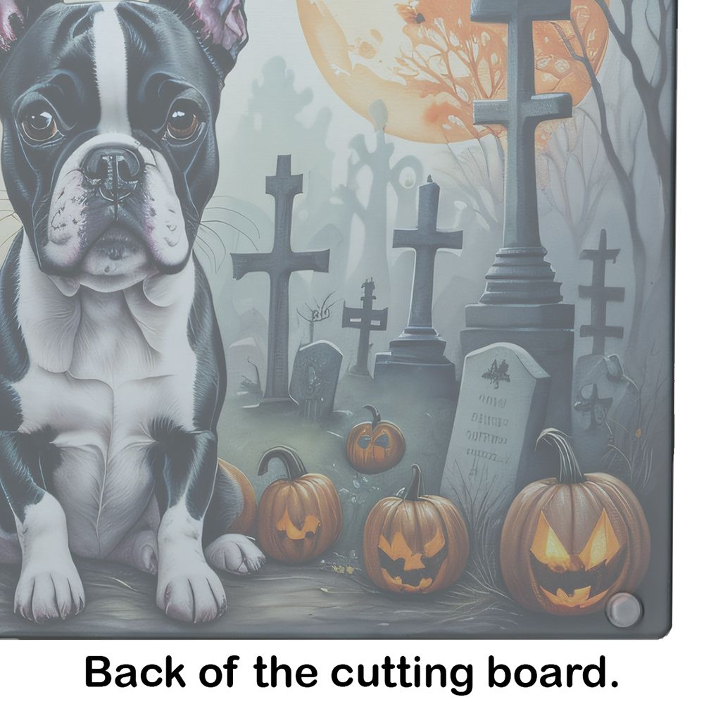 NEW Boston Terrier Spooky Halloween Glass Cutting Board Decorative Tempered Glass Kitchen Cutting and Serving Board Large Size Chopping Board