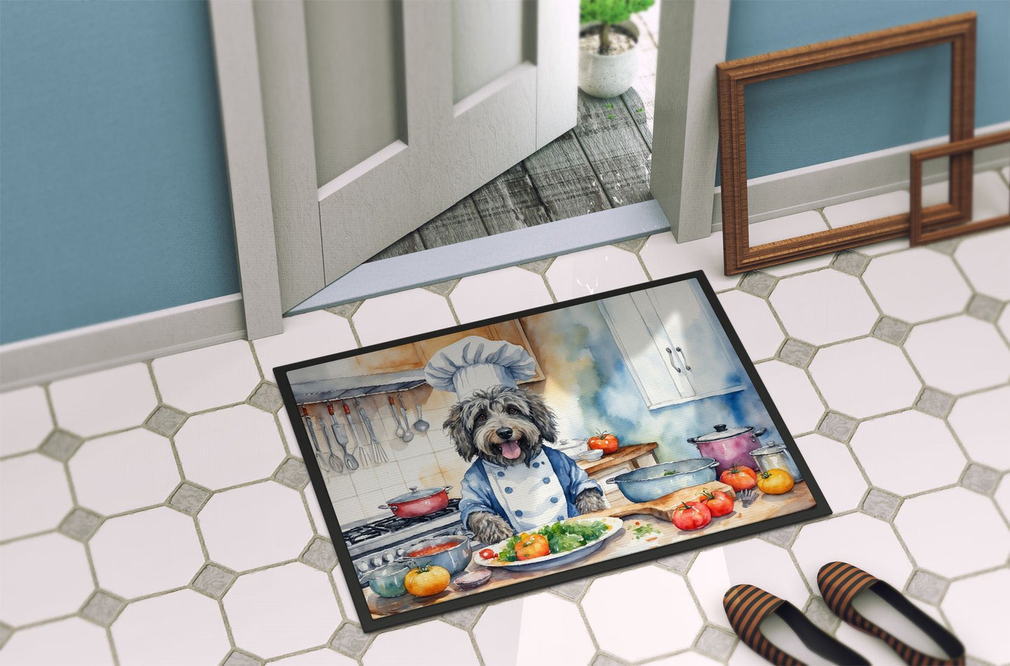 Bergamasco Sheepdog The Chef Doormat Front Door Mat Indoor Outdoor Rugs for Entryway, Non Slip Washable Low Pile, 24H X 36W