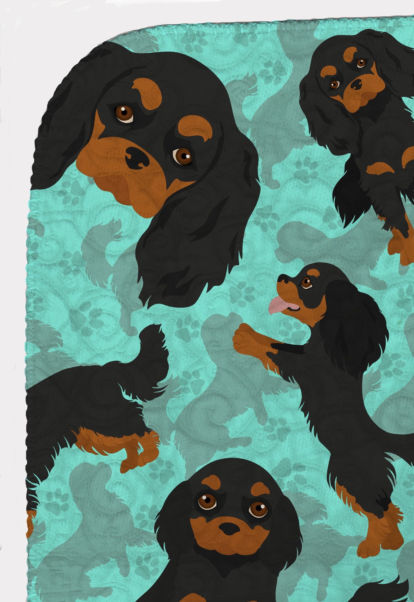 Black and Tan Cavalier King Charles Spaniel Quilted Blanket 50x60 Artwork Pattern Quilted Throw Blanket for Bed, Couch, Sofa, Soft and Lightweight