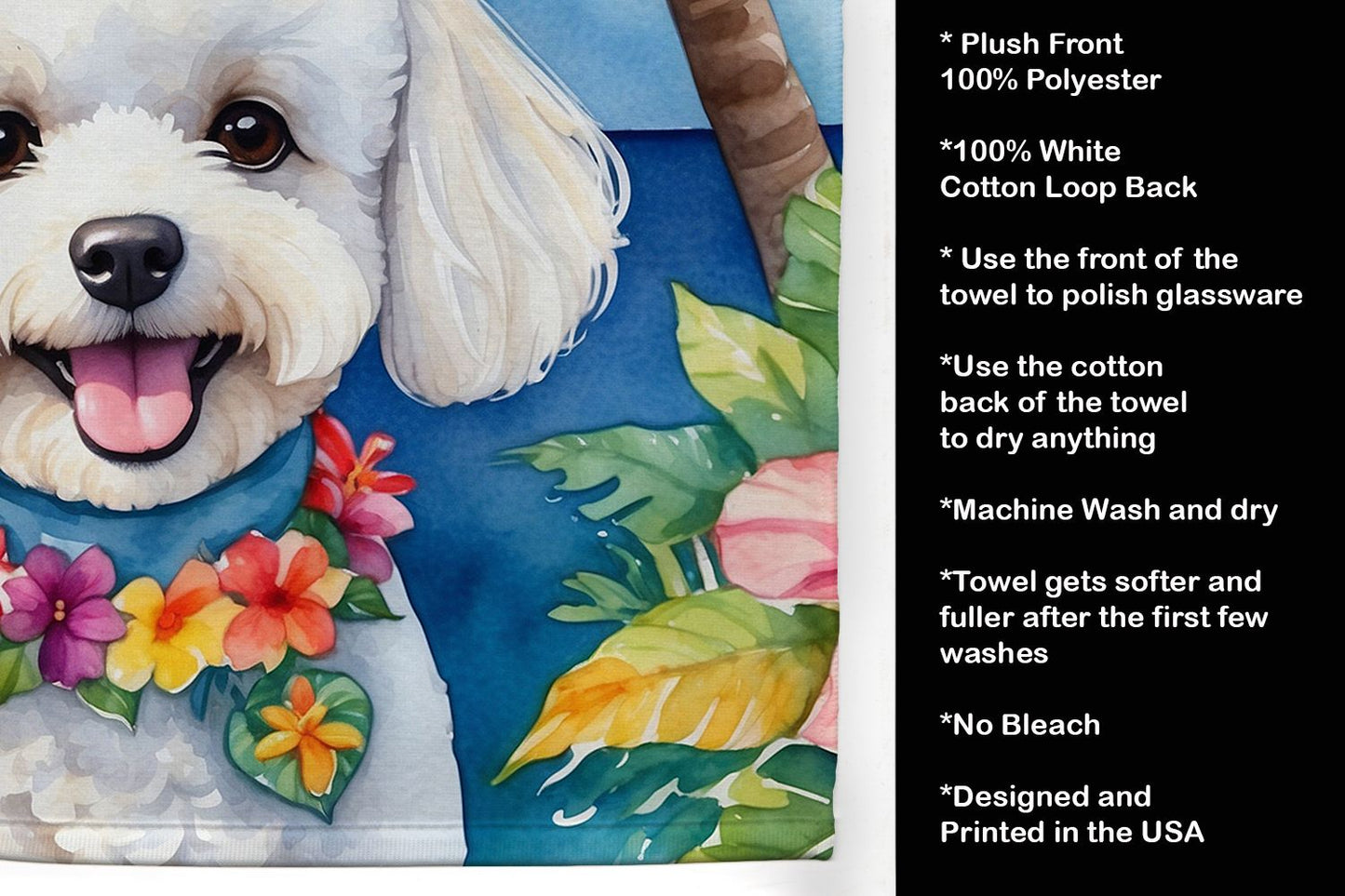 Bichon Frise Luau Kitchen Towel Dish Cloths Guest Hand Towel Decorative Bathroom Towel for Face,Tea, Dishcloth, Kitchen and Bath