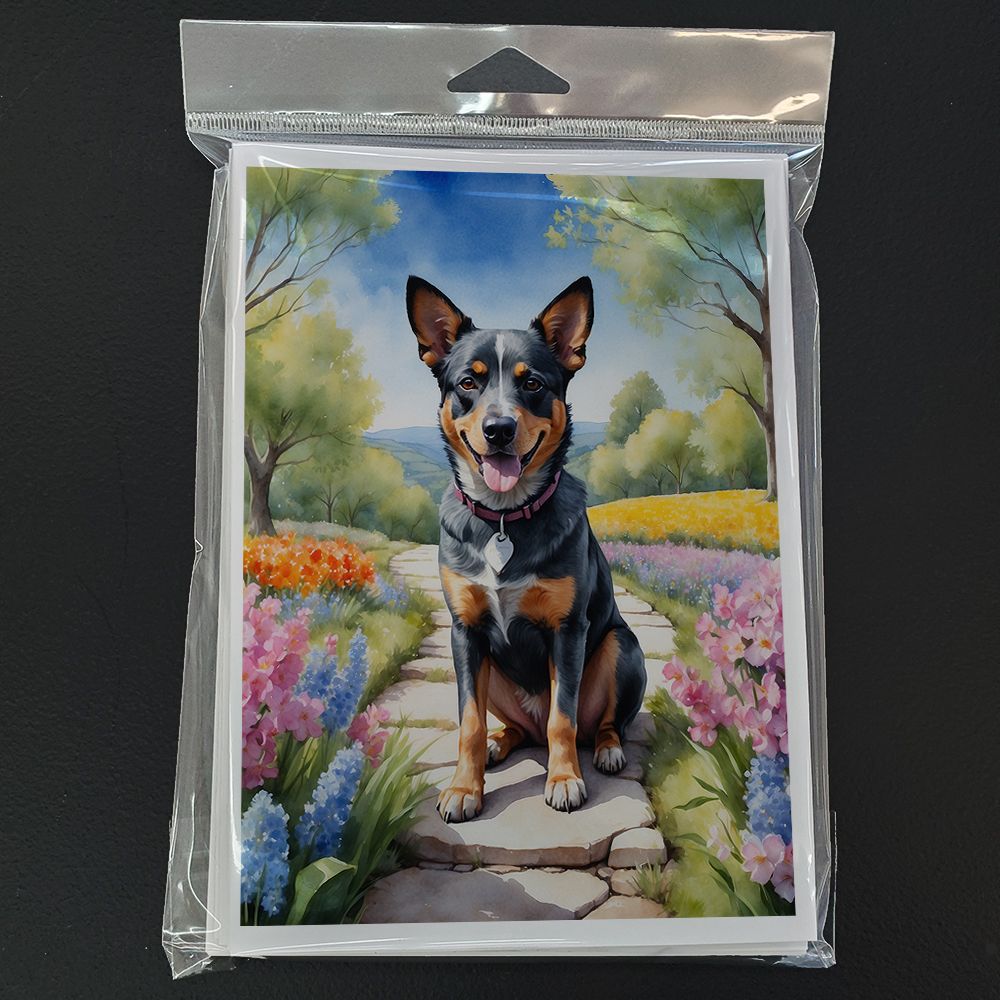 Australian Cattle Dog Spring Garden Greeting Cards Pack of 8 Blank Cards with Envelopes Whimsical A7 Size 5x7 Blank Note Cards