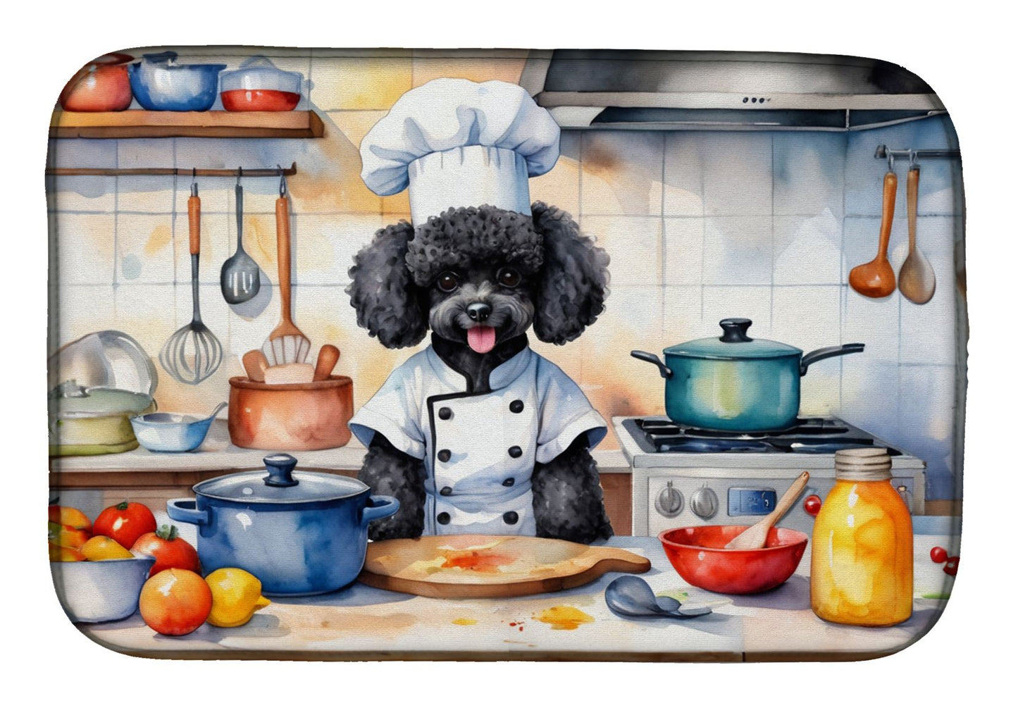 Black Poodle The Chef Dish Drying Mat Absorbent Dish Drying Mat Pad for Kitchen Counter Dish Drainer Mat for Countertop, 14 x 21", Multicolor