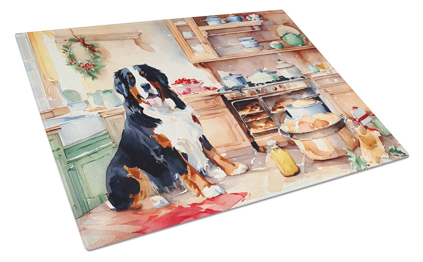 NEW Bernese Mountain Dog Christmas Cookies Glass Cutting Board Decorative Tempered Glass Kitchen Cutting and Serving Board Large Size Chopping Board
