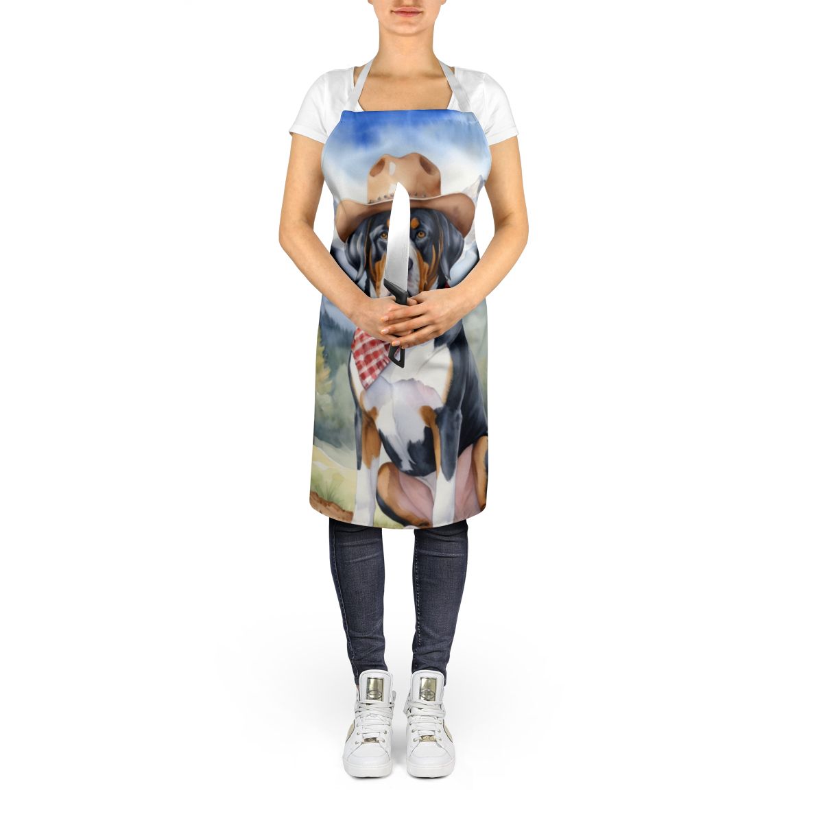 Greater Swiss Mountain Dog Cowboy Welcome Apron Cooking Kitchen Server Baking Crafts Gardening for Adult Women Men, Unisex, Large, Multicolor
