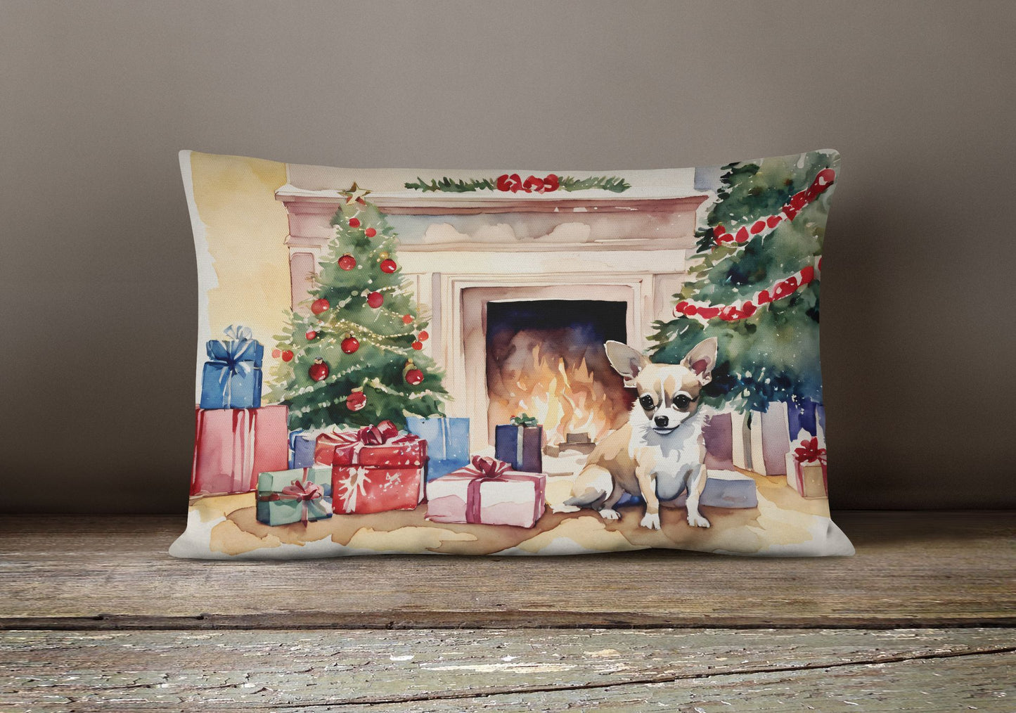 Waiting on Christmas Throw Pillow Throw Pillow for Indoor Couch Bed Outdoor Patio Washable, Chihuahua 1322,12Hx16W