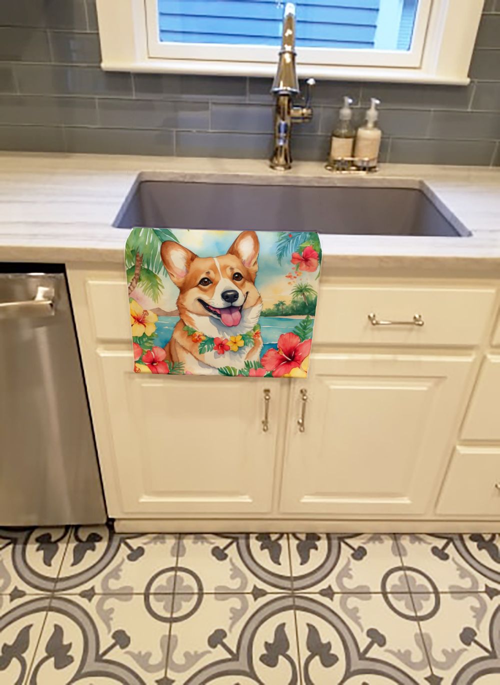Corgi Luau Kitchen Towel Dish Cloths Guest Hand Towel Decorative Bathroom Towel for Face,Tea, Dishcloth, Kitchen and Bath
