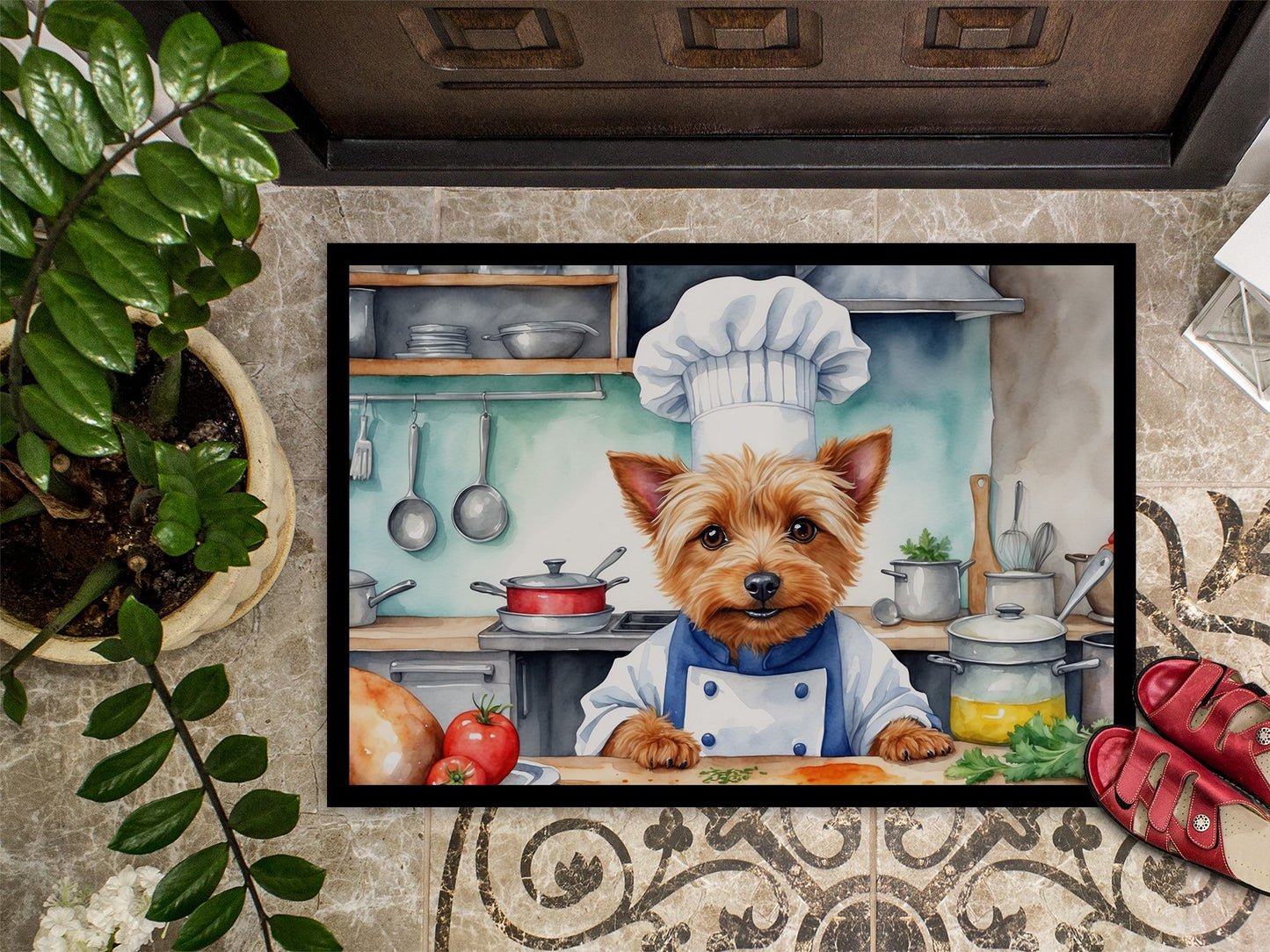 Australian Terrier The Chef Doormat Front Door Mat Indoor Outdoor Rugs for Entryway, Non Slip Washable Low Pile, 24H X 36W