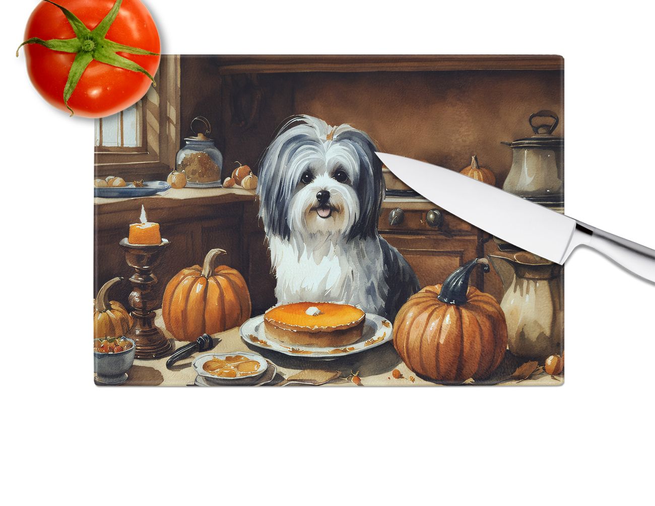 NEW Havanese Fall Kitchen Pumpkins Glass Cutting Board Decorative Tempered Glass Kitchen Cutting and Serving Board Large Size Chopping Board