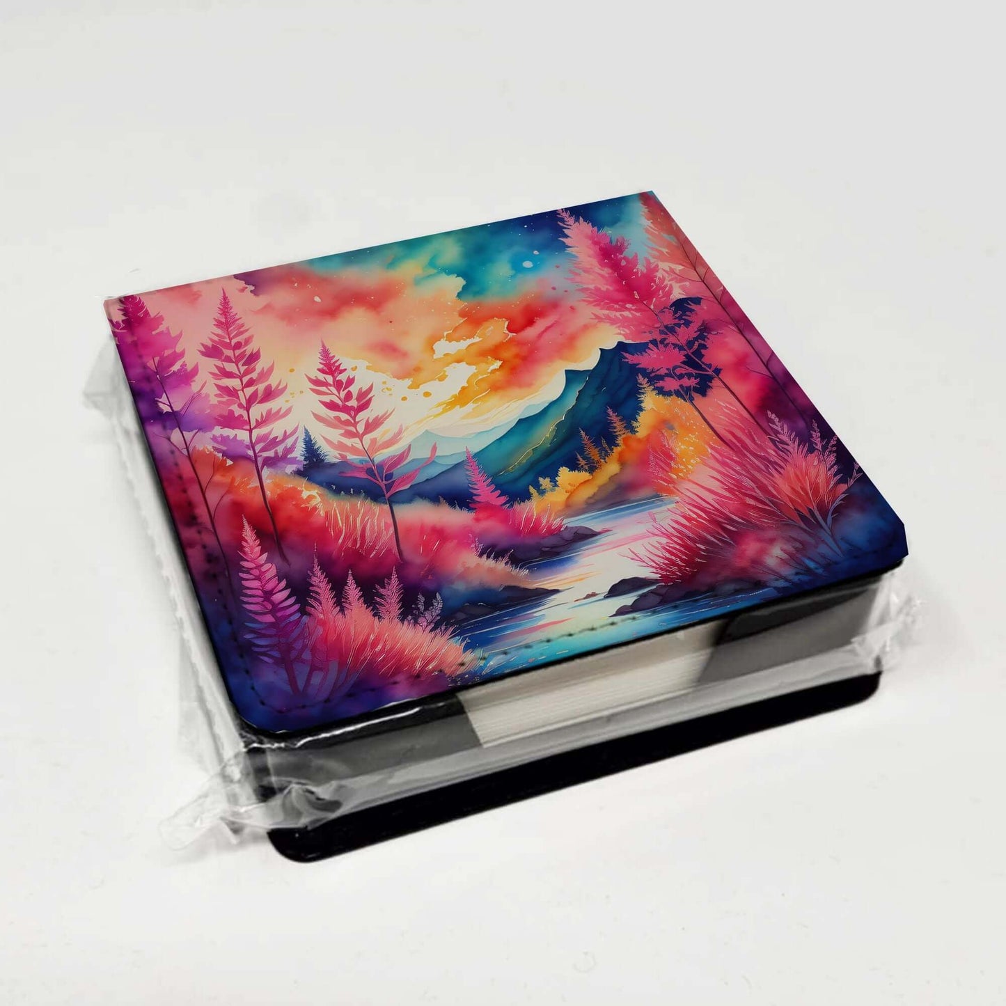 Colorful Astilbe PU Leather Note Paper Holder with Artist-Designed Cover, Desk Accessory, Office Gift