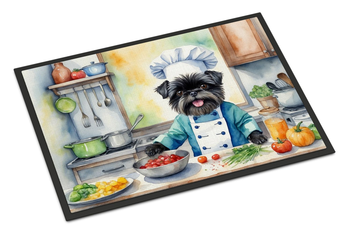 Affenpinscher The Chef Doormat Front Door Mat Indoor Outdoor Rugs for Entryway, Non Slip Washable Low Pile, 24H X 36W