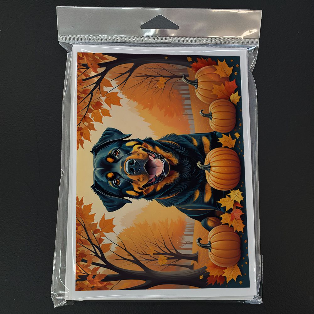 Rottweiler Fall Greeting Cards Pack of 8 Blank Cards with Envelopes Whimsical A7 Size 5x7 Blank Note Cards
