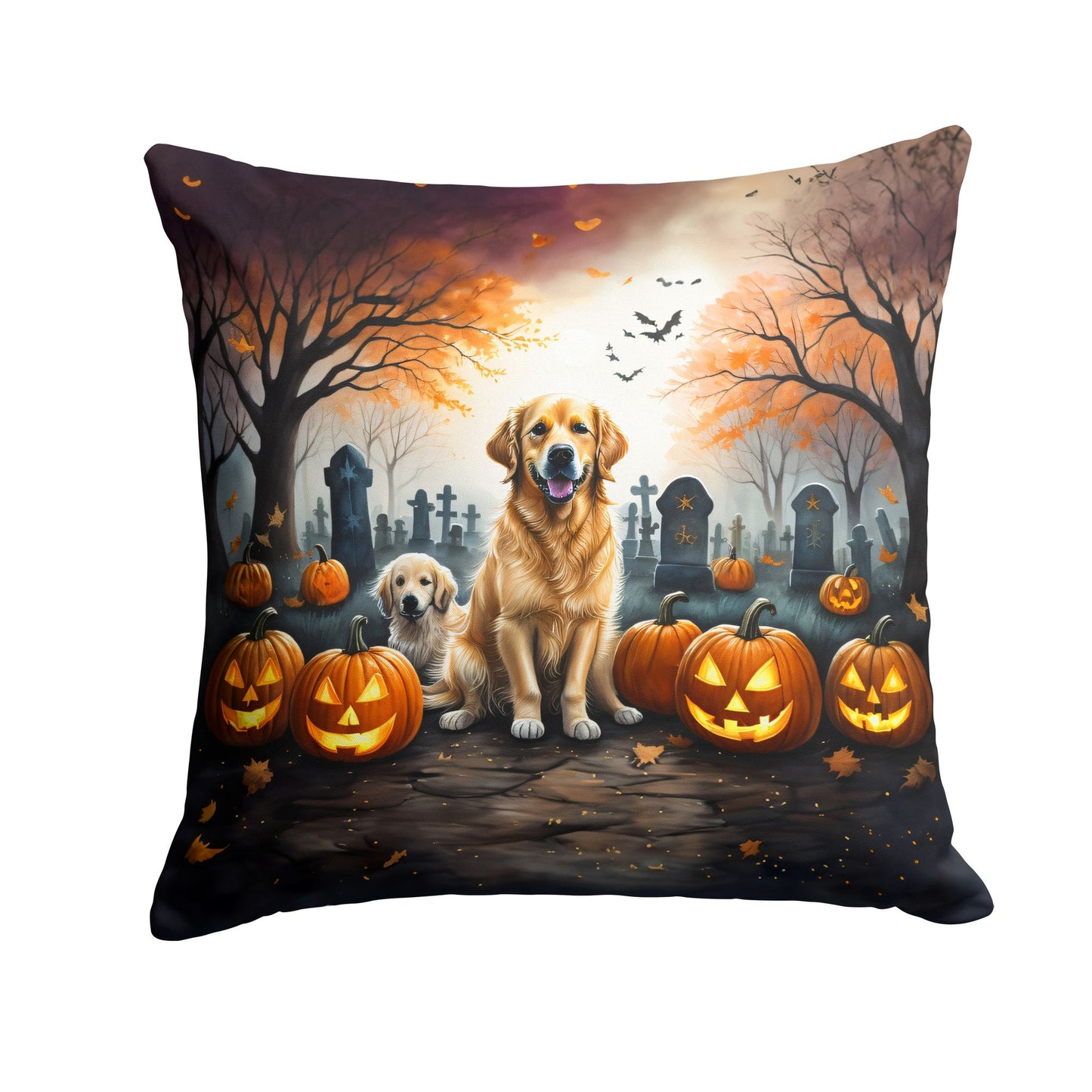 Golden Retriever Spooky Halloween Throw Pillow Machine Washable, Indoor Outdoor Decorative Pillow for Couch, Bed or Patio, 18Hx18W