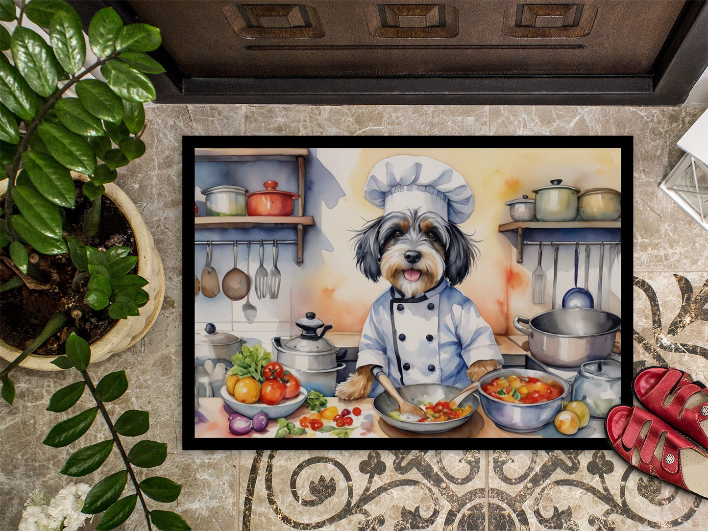 NEW Tibetan Terrier The Chef Doormat Front Door Mat Indoor Outdoor Rugs for Entryway, Non Slip Washable Low Pile, 18H X 27W