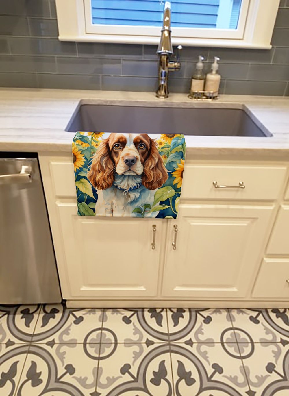 Cocker Spaniel in Sunflowers Kitchen Towel Dish Cloths Guest Hand Towel Decorative Bathroom Towel for Face,Tea, Dishcloth, Kitchen and Bath