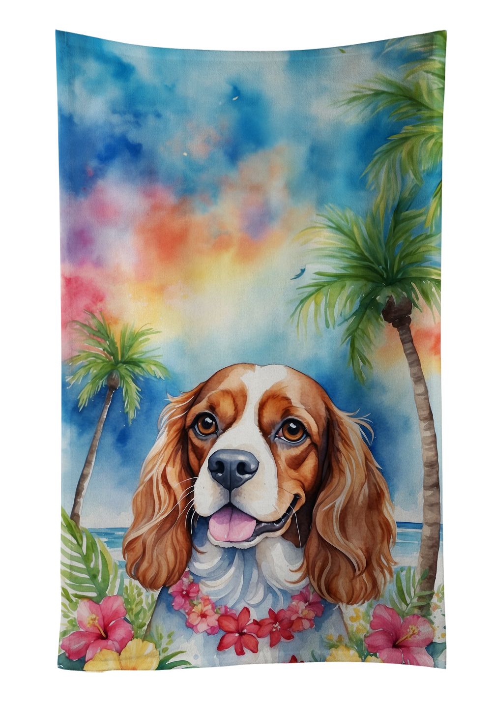 Cavalier Spaniel Luau Kitchen Towel Dish Cloths Guest Hand Towel Decorative Bathroom Towel for Face,Tea, Dishcloth, Kitchen and Bath