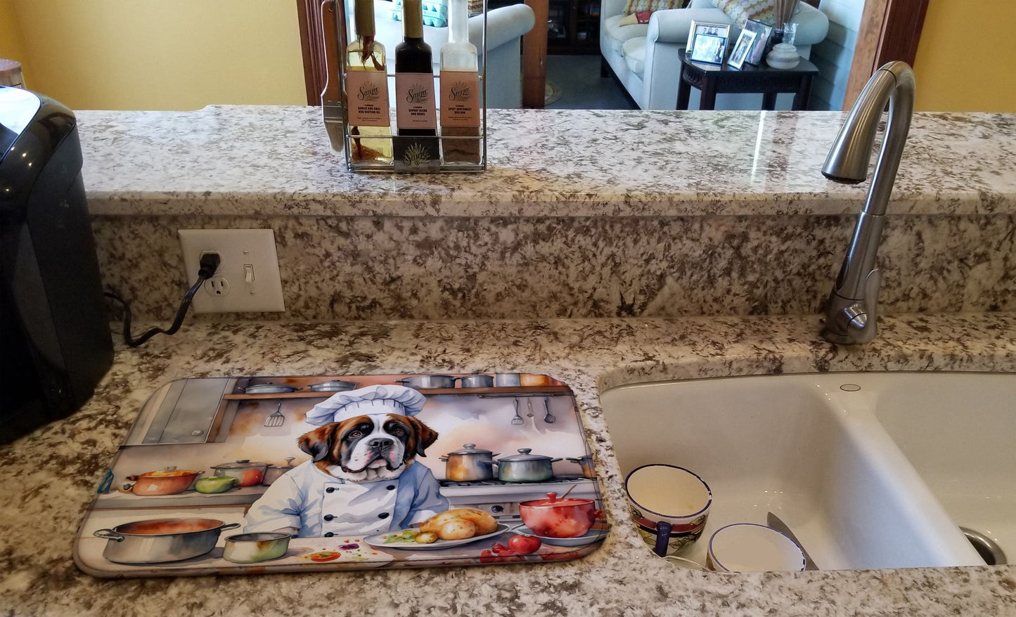 Saint Bernard The Chef Dish Drying Mat Absorbent Dish Drying Mat Pad for Kitchen Counter Dish Drainer Mat for Countertop, 14 x 21", Multicolor