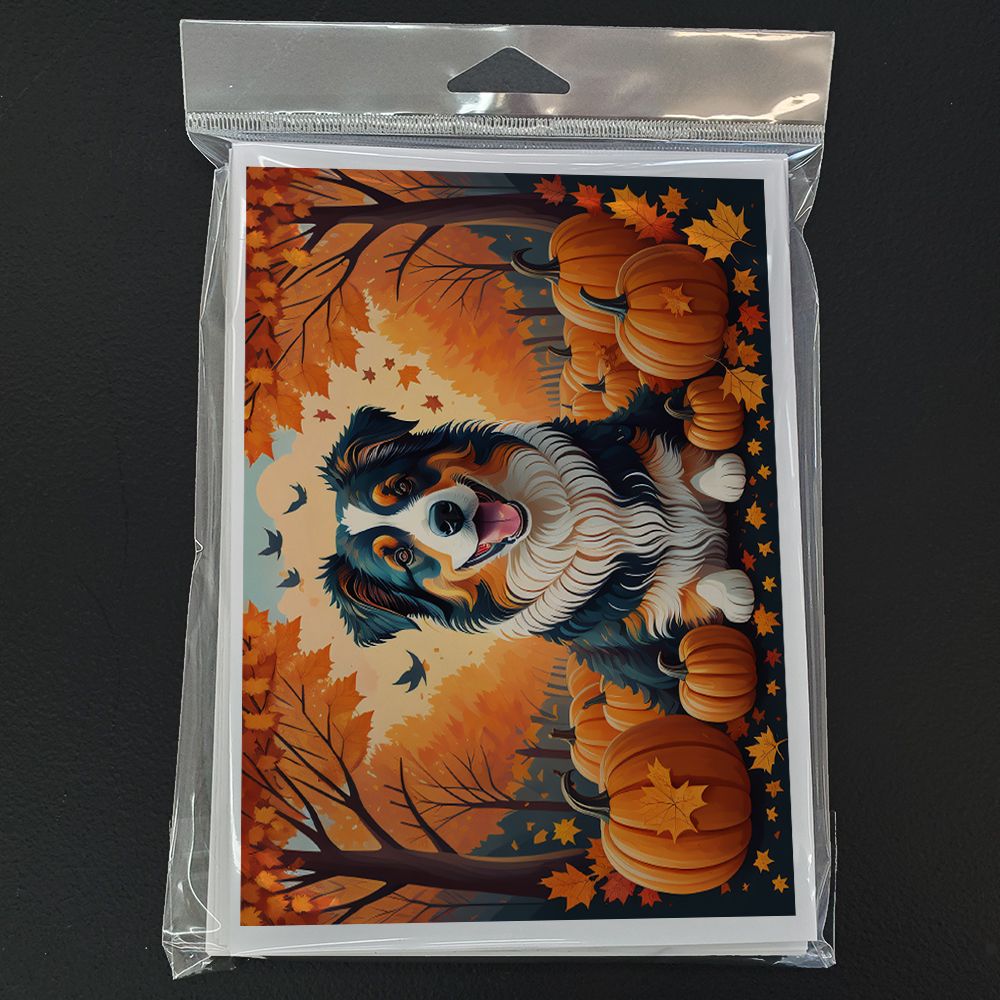 Australian Shepherd Terrier Fall Greeting Cards Pack of 8 Blank Cards with Envelopes Whimsical A7 Size 5x7 Blank Note Cards