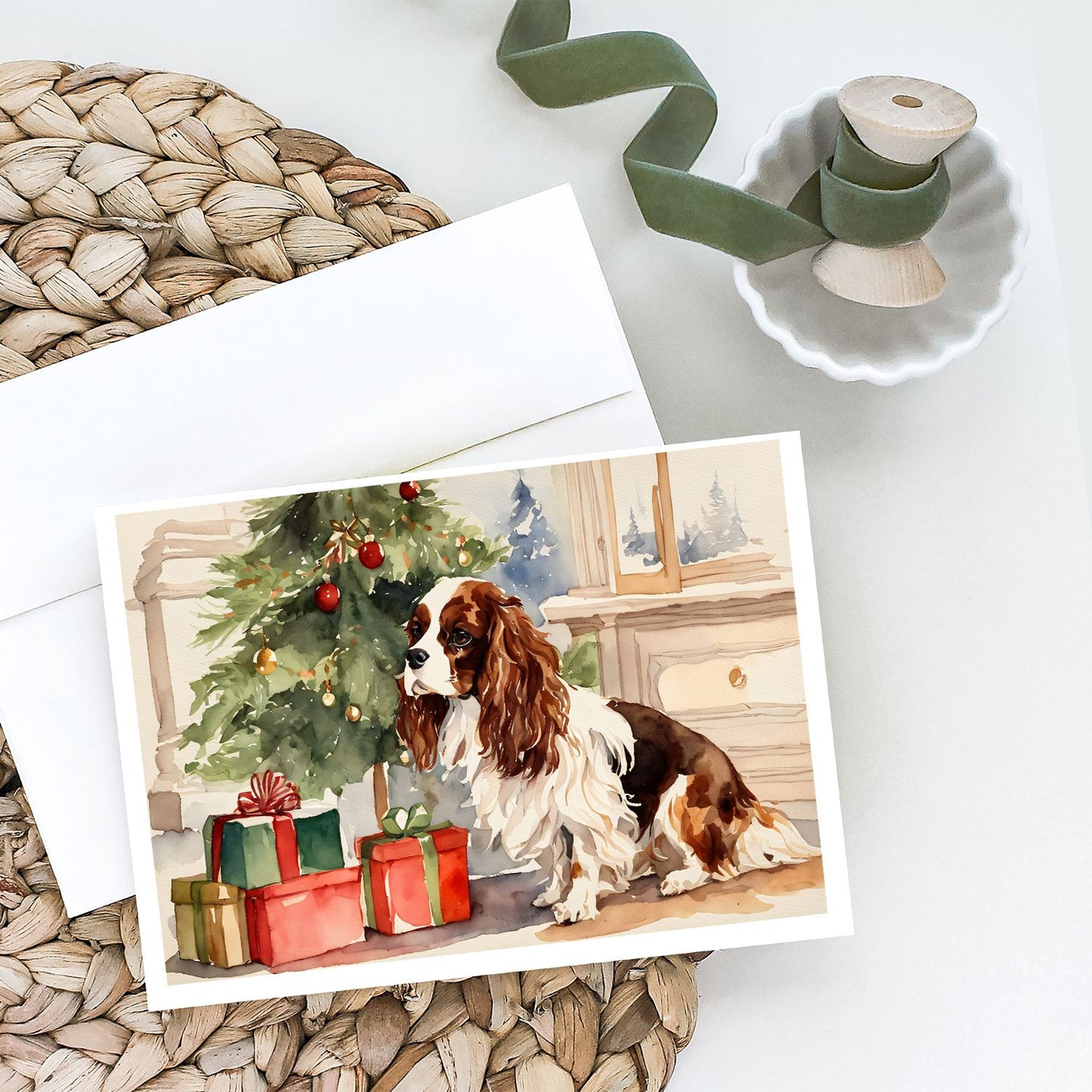 Cavalier Spaniel Christmas Greeting Cards Pack of 8 Blank Cards with Envelopes Whimsical A7 Size 5x7 Blank Note Cards