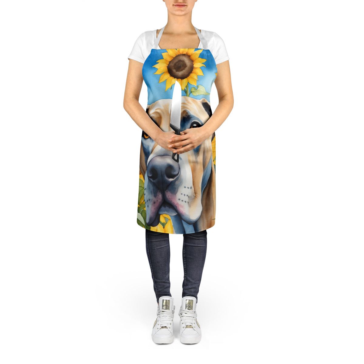 Great Dane in Sunflowers Apron Cooking Kitchen Server Baking Crafts Gardening for Adult Women Men, Unisex, Large, Multicolor