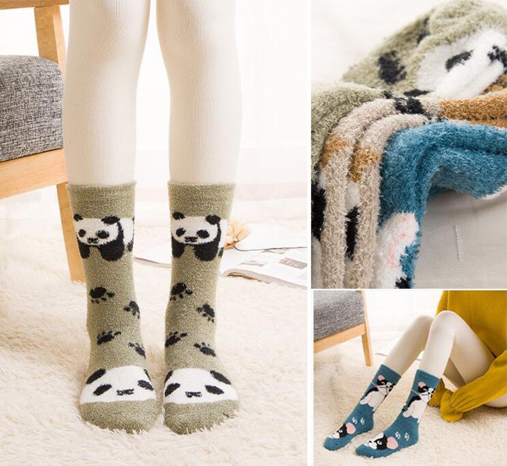 3 Pairs Cute Animal Pattern Cozy Warm Plush Slipper Socks for Womens Indoor Outdoor - Clothes For Her Online Store