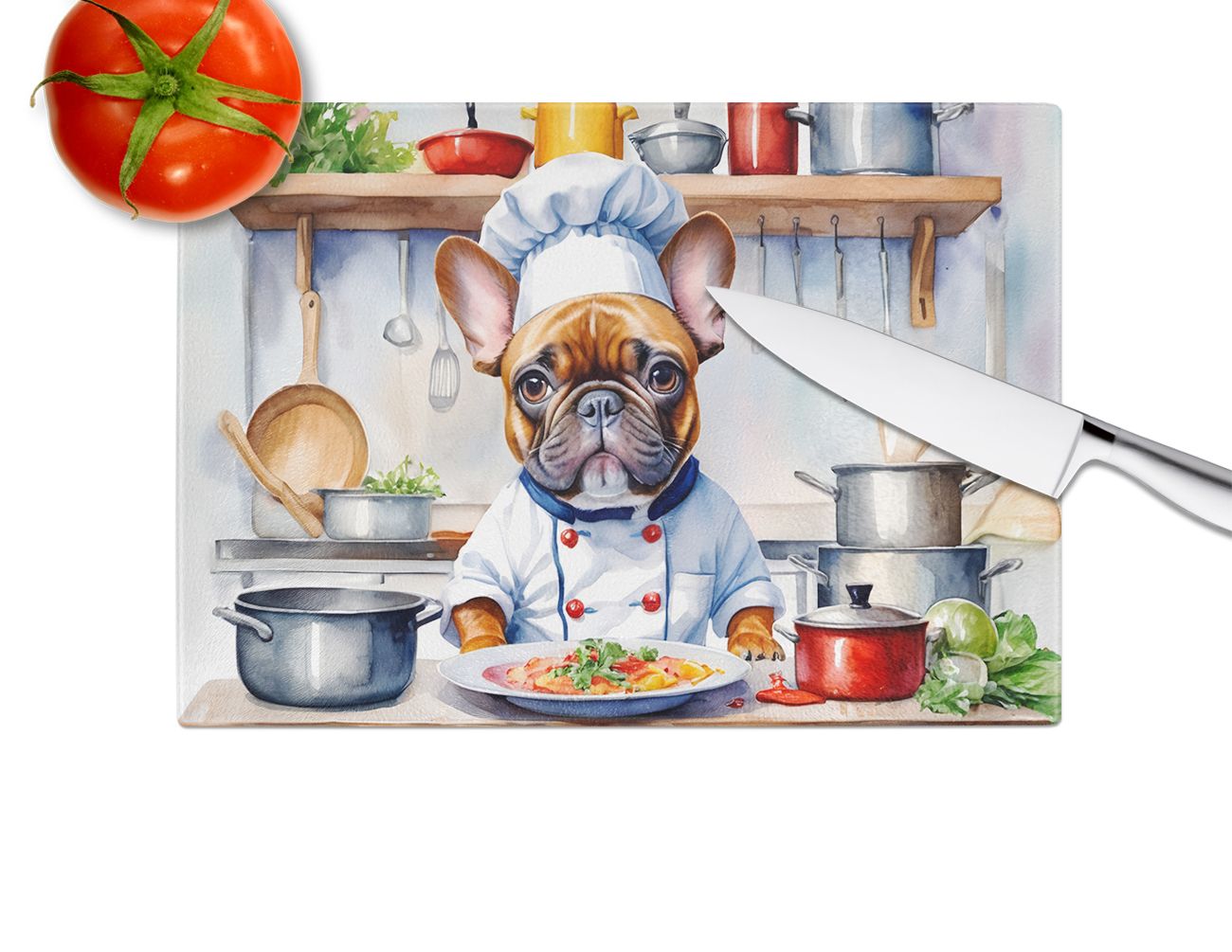 NEW French Bulldog The Chef Glass Cutting Board Decorative Tempered Glass Kitchen Cutting and Serving Board Large Size Chopping Board
