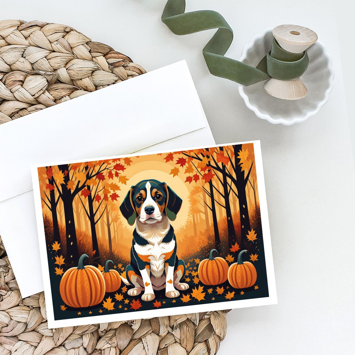 Beagle Fall Greeting Cards Pack of 8 Blank Cards with Envelopes Whimsical A7 Size 5x7 Blank Note Cards