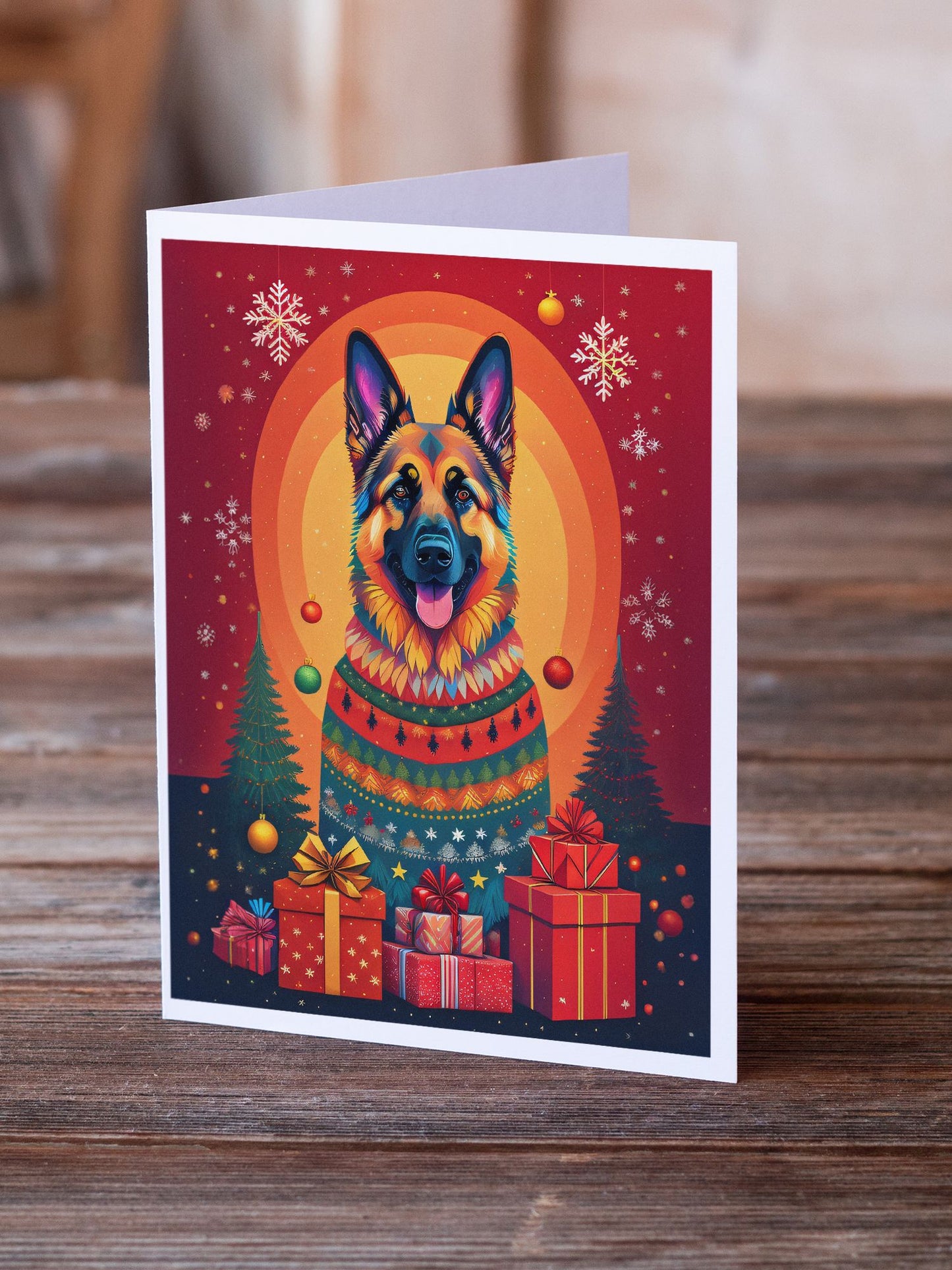 German Shepherd Holiday Christmas Greeting Cards Pack of 8 Blank Cards with Envelopes Whimsical A7 Size 5x7 Blank Note Cards
