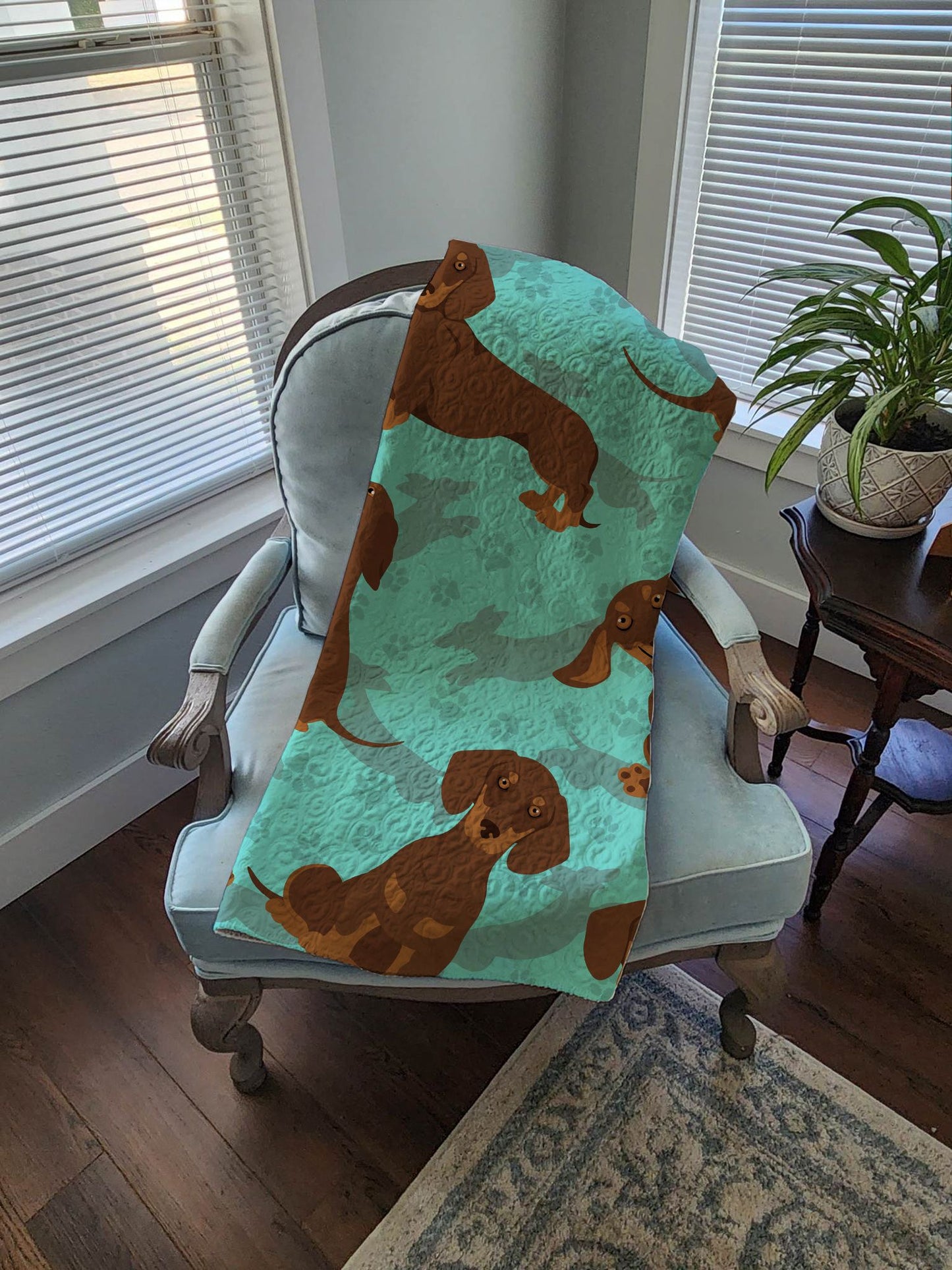 Chocolate and Tan Dachshund Quilted Blanket 50x60 Artwork Pattern Quilted Throw Blanket for Bed, Couch, Sofa, Soft and Lightweight