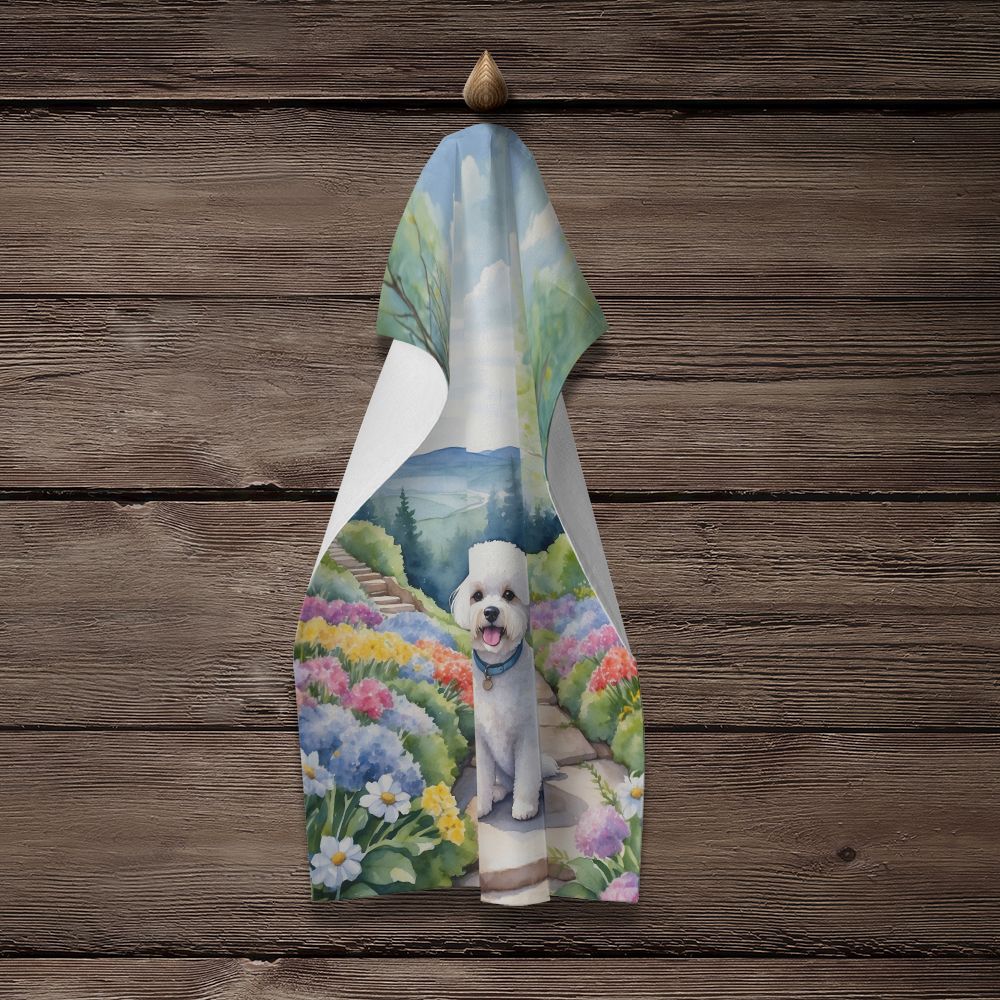 Bichon Frise Spring Path Kitchen Towel Dish Cloths Guest Hand Towel Decorative Bathroom Towel for Face,Tea, Dishcloth, Kitchen and Bath