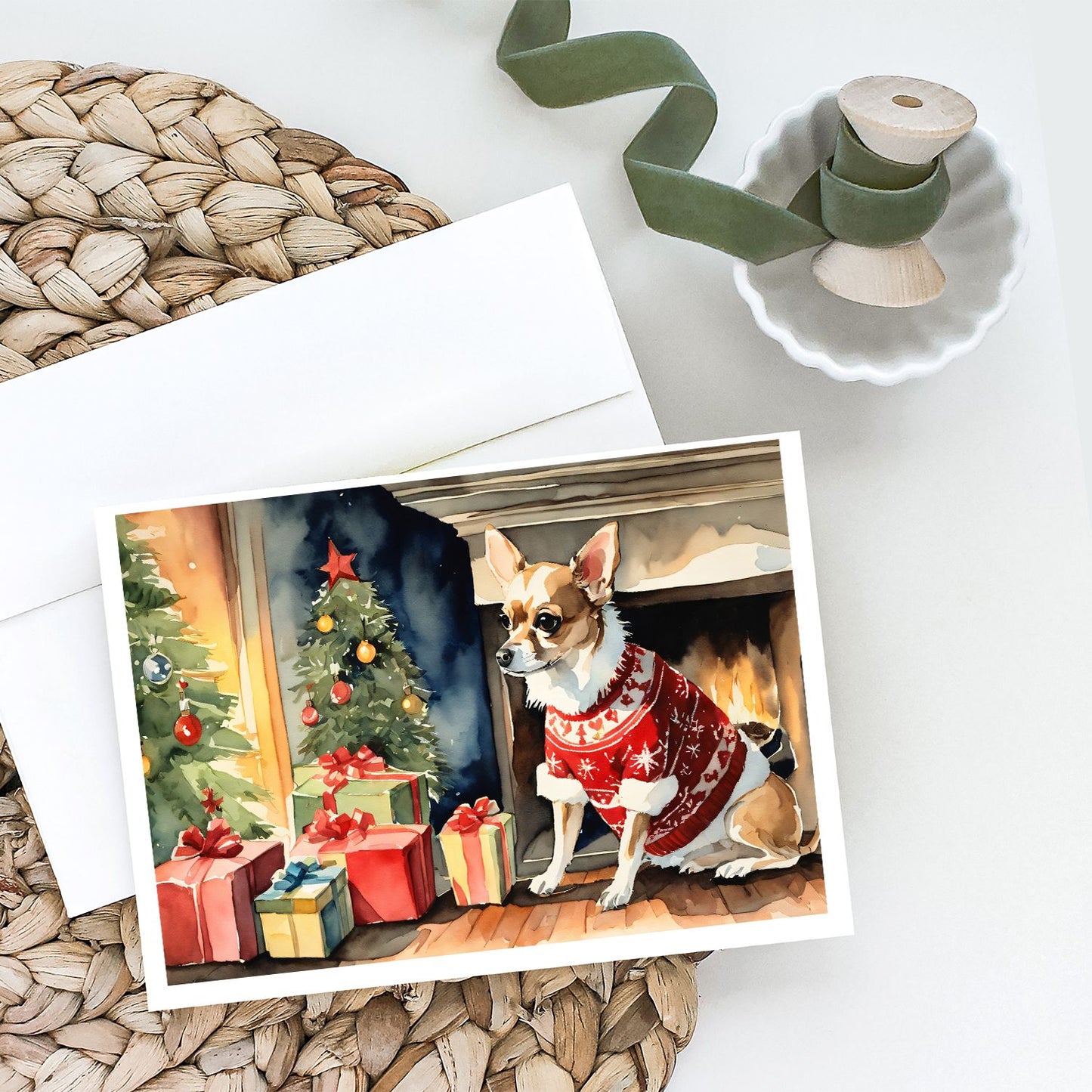 Chihuahua Christmas Greeting Cards Pack of 8 Blank Cards with Envelopes Whimsical A7 Size 5x7 Blank Note Cards