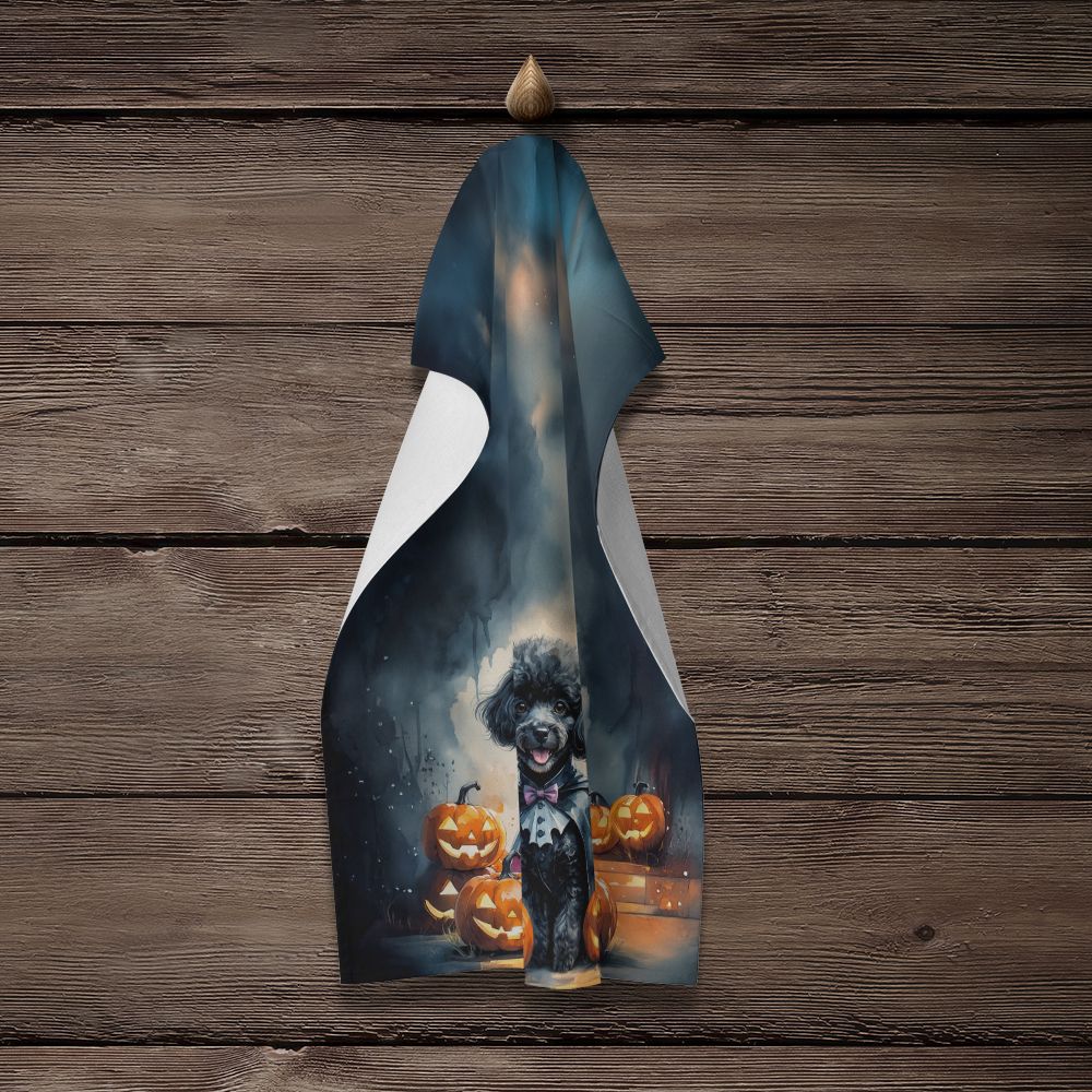 Black Poodle Puppy Halloween Kitchen Towel Dish Cloths Guest Hand Towel Decorative Bathroom Towel for Face,Tea, Dishcloth, Kitchen and Bath