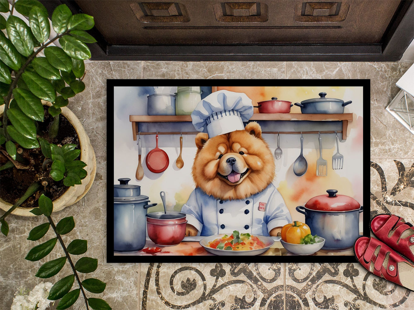 Chow Chow The Chef Doormat Front Door Mat Indoor Outdoor Rugs for Entryway, Non Slip Washable Low Pile, 24H X 36W