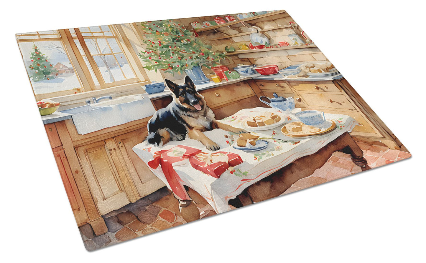 NEW German Shepherd Christmas Cookies Glass Cutting Board Decorative Tempered Glass Kitchen Cutting and Serving Board Large Size Chopping Board