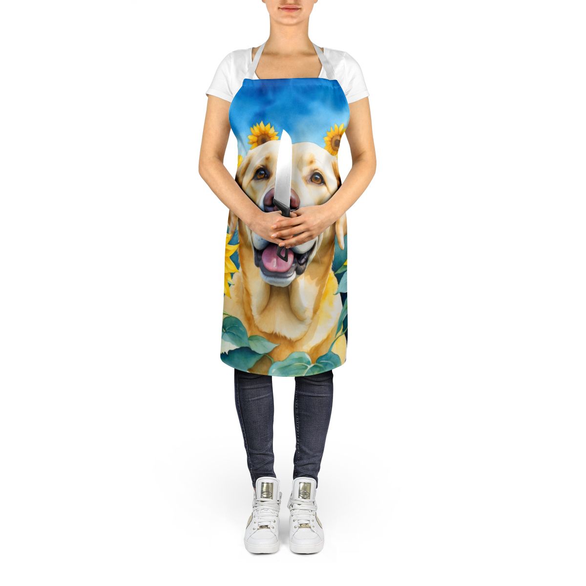 Labrador Retriever in Sunflowers Apron Cooking Kitchen Server Baking Crafts Gardening for Adult Women Men, Unisex, Large, Multicolor