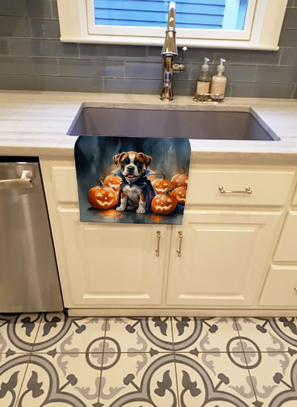 Boxer Puppy Halloween Kitchen Towel Dish Cloths Guest Hand Towel Decorative Bathroom Towel for Face,Tea, Dishcloth, Kitchen and Bath