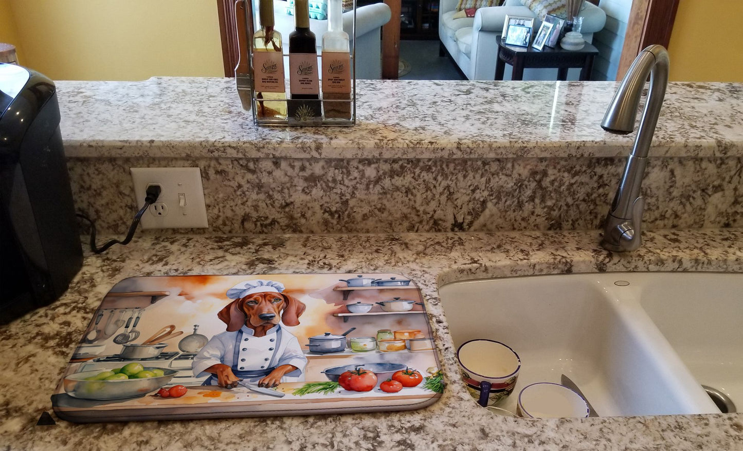 Redbone Coonhound The Chef Dish Drying Mat Absorbent Dish Drying Mat Pad for Kitchen Counter Dish Drainer Mat for Countertop, 14 x 21", Multicolor