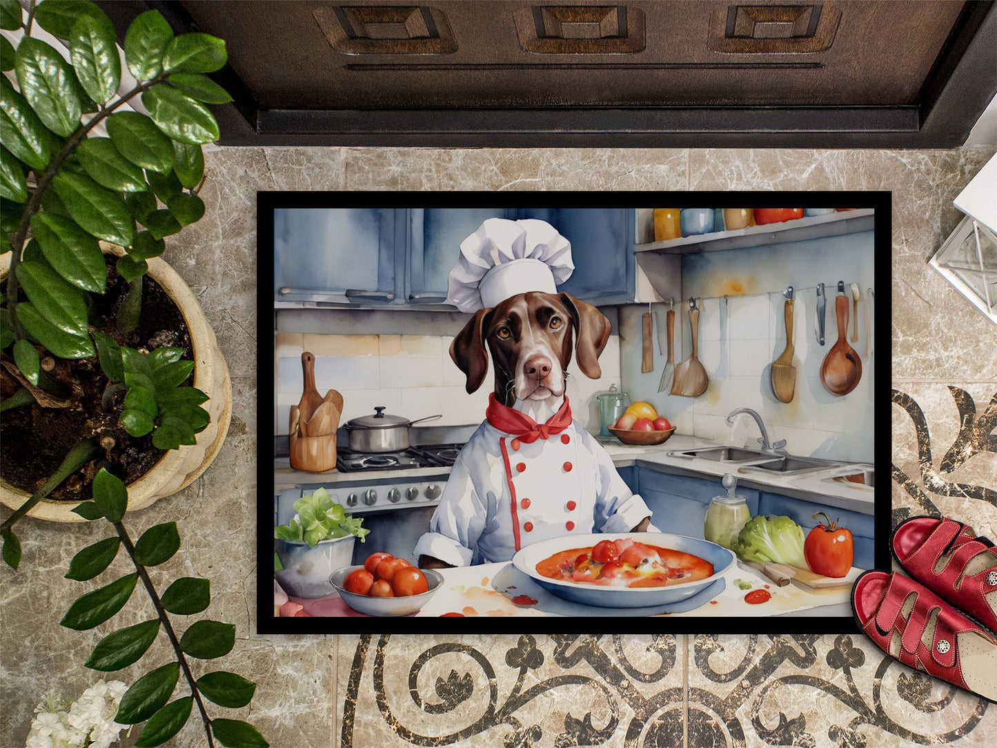 Pointer The Chef Doormat Front Door Mat Indoor Outdoor Rugs for Entryway, Non Slip Washable Low Pile, 24H X 36W